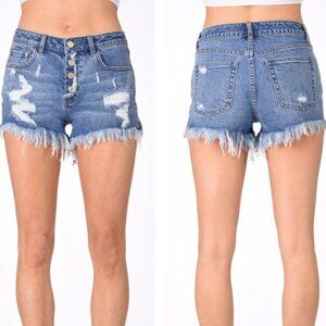 Light Wash Button Down Denim Shorts